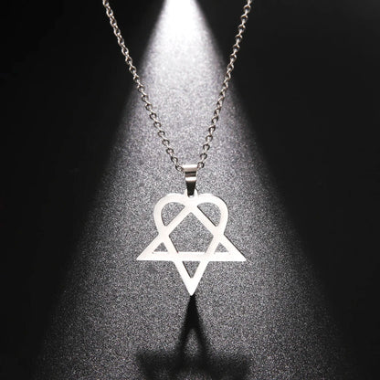 Lucktune Heartagram Star Pendant Necklace Stainless Steel Heart Pentagonal Chain Necklace Women Couple Jewelry Wedding Gift