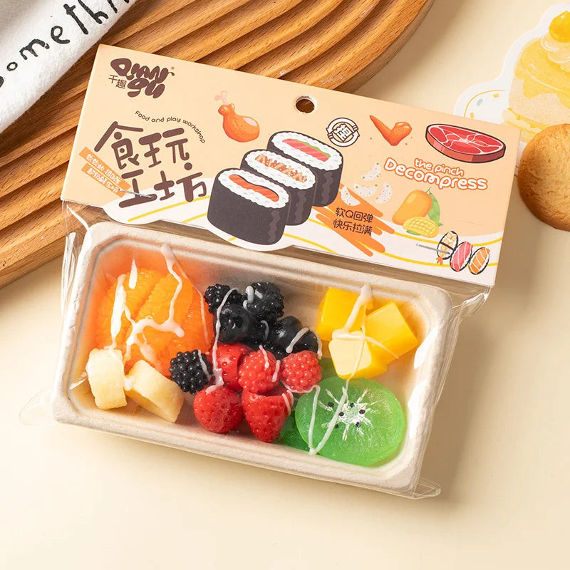 Funny Simulation Food Fidgets Toys Sushi Fruit Mochi Squishy Sensory Toy for Kids Adults TPR Squeeze Stress Relief Abreact Toy