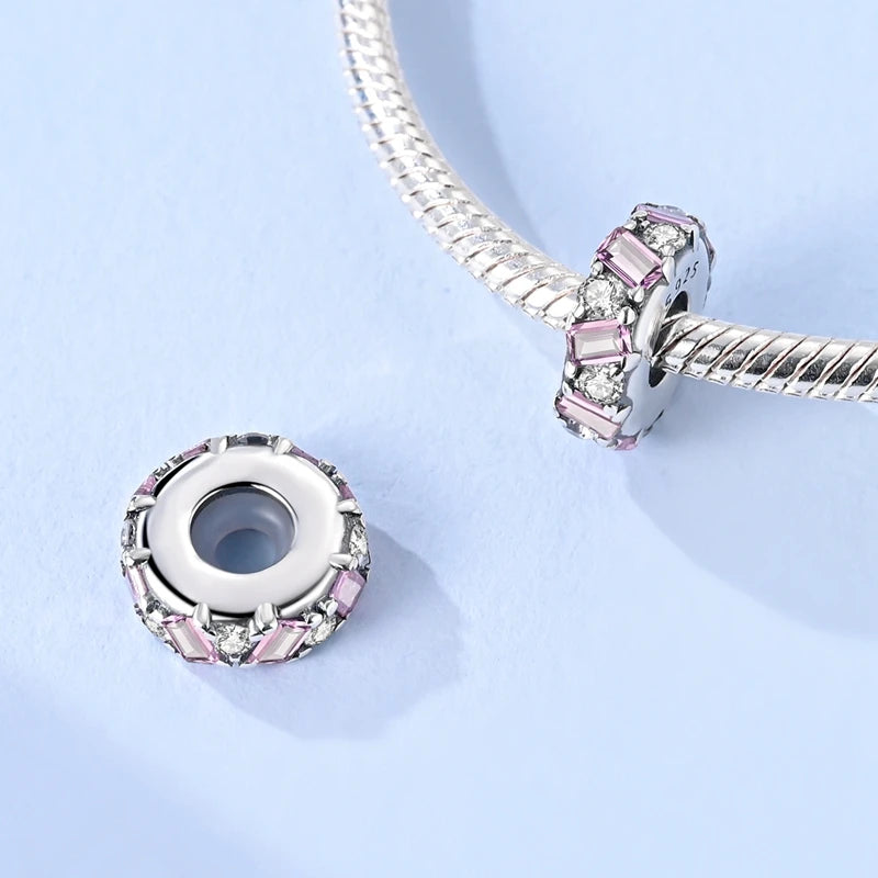 925 Sterling Silver Pink Charms Beads Butterfly Perfume Bottle Crown Heart Shaped Zircon Charms for Women Fine DIY Jewelry Gifts