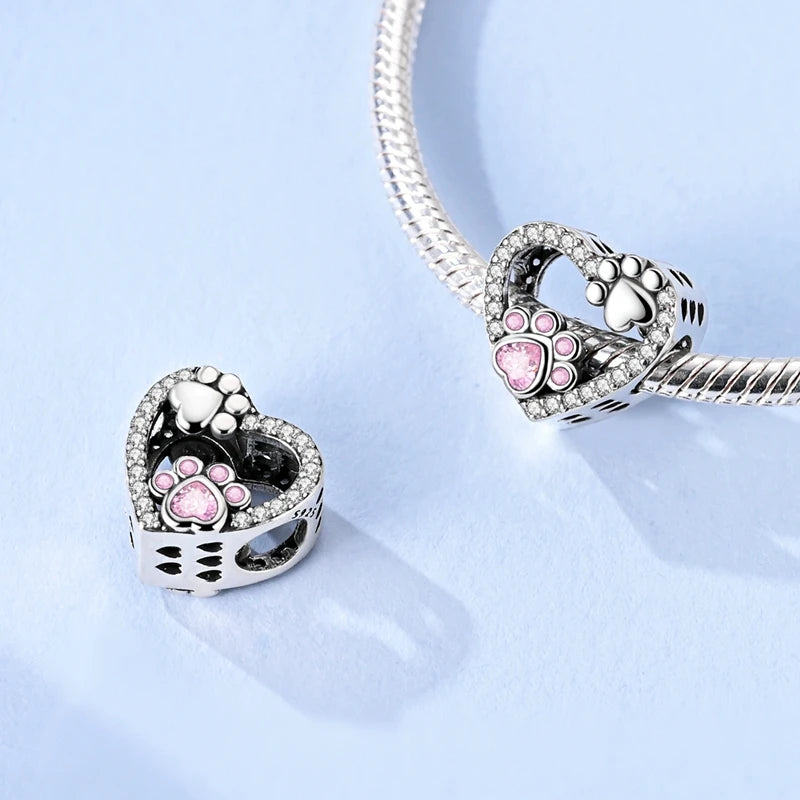 925 Sterling Silver Pink Charms Beads Butterfly Perfume Bottle Crown Heart Shaped Zircon Charms for Women Fine DIY Jewelry Gifts