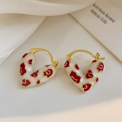 2026 Trendy Red Dripping Oil Heart Hoop Earrings For Women Girls Korean Elegant Love Dangle Earring Jewelry Gift