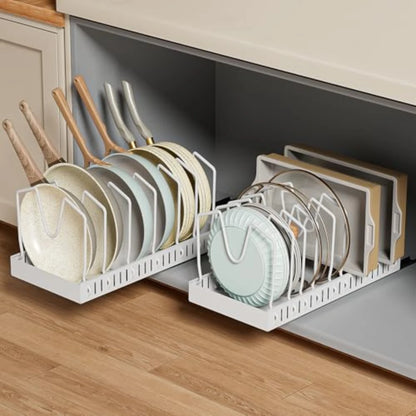 Kitchen Pull Out Pot Rack Adjustable Cupboard Trays with Slide Rails for Dishes Storage Organizer Drawer Partition Shelf