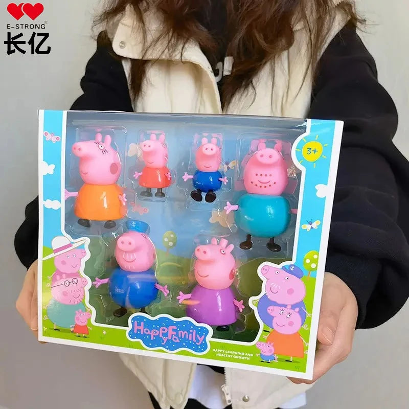 E－STRONG NEW Peppa Pig Full Set of Dolls for Playing House, Peppa Pig Family of Four Character Figurine Toy Gift Box Set