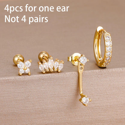 4PCS Zircon Star Moon Flower Small Hoop Earrings Set For Women Stainless Steel Huggies Pendant Piercing Earrings Jewelry Aretes