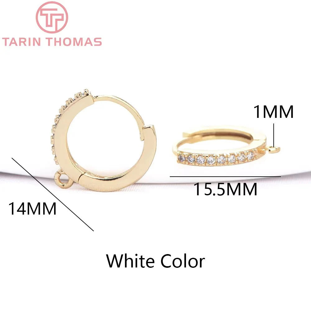 (1980)4PCS 13MM 24K Gold Color Plated Brass with Zircon Earring Hoop Earring Hooks for DIY Jewelry Making Finding  Accessorie