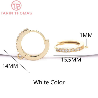 (1980)4PCS 13MM 24K Gold Color Plated Brass with Zircon Earring Hoop Earring Hooks for DIY Jewelry Making Finding  Accessorie