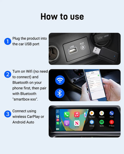 2025New Wired to Wireless Carplay Android Auto 2in1 Mini Adapter Dongle Auto Connect Plug&Play Bluetooth WiFi Universal Mini Box