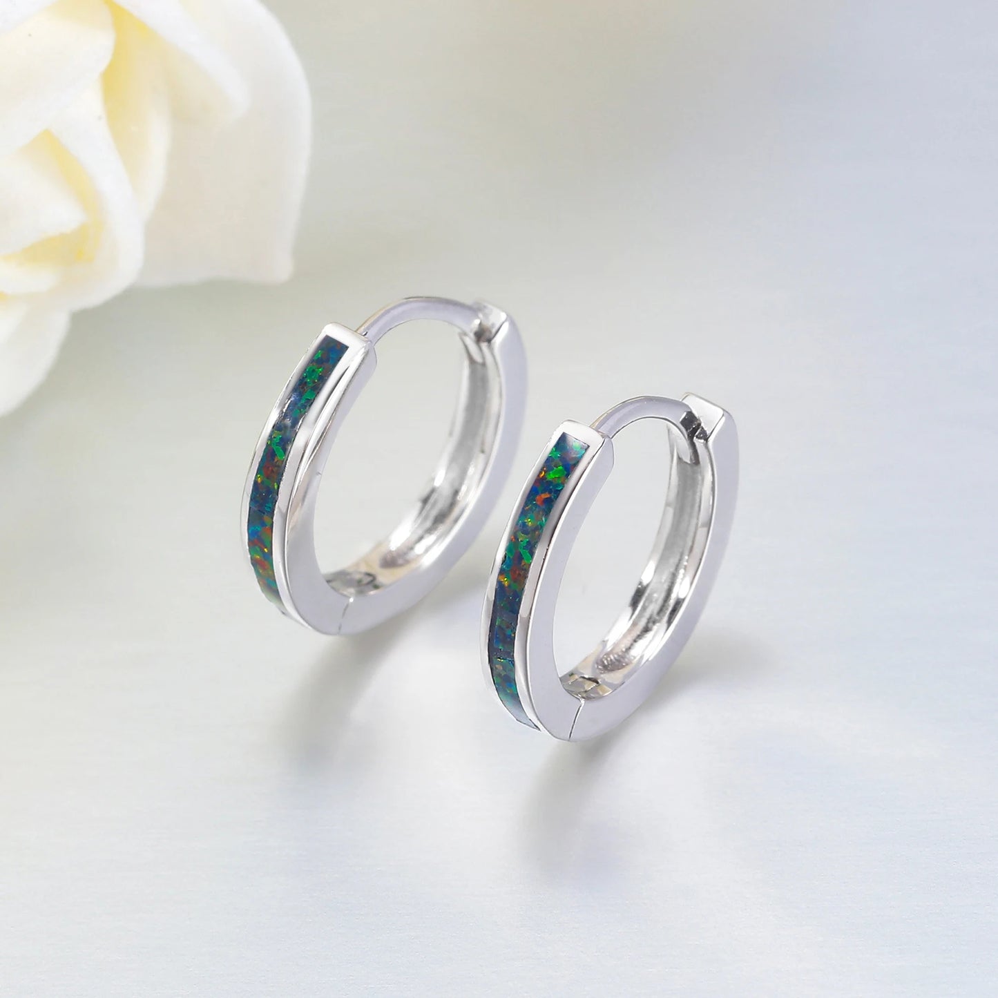 CiNily Simple Small Round Opal Hoop Earrings for Women 925 Sterling Silver Dainty Huggie Earrings Tiny Ear Jewelry Gifts 12mm