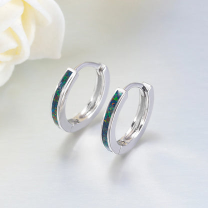 CiNily Simple Small Round Opal Hoop Earrings for Women 925 Sterling Silver Dainty Huggie Earrings Tiny Ear Jewelry Gifts 12mm