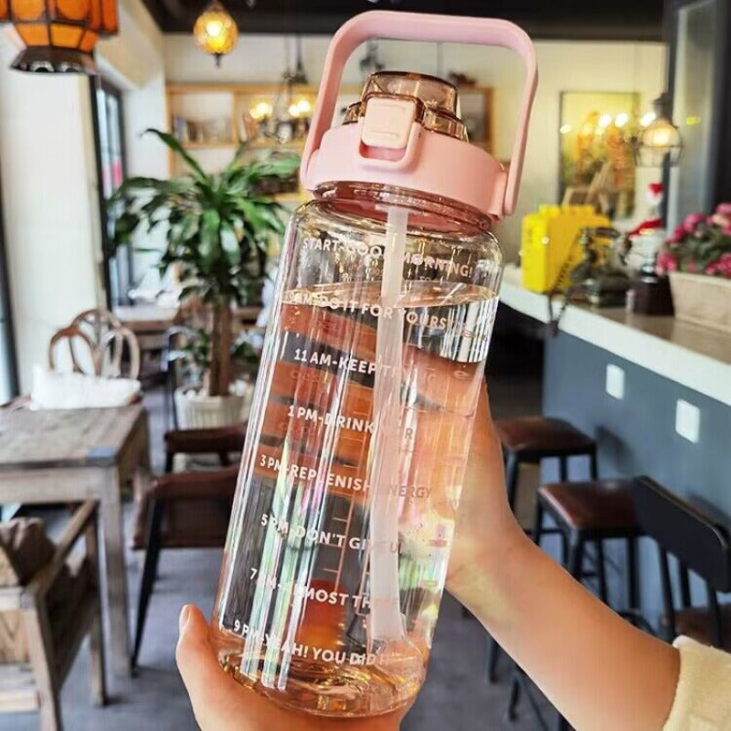 2 Liters Straw Plastic Water Bottle Large Portable Travel Bottle Sports Fitness Cup High Value Big Fat Cup Adult Universal