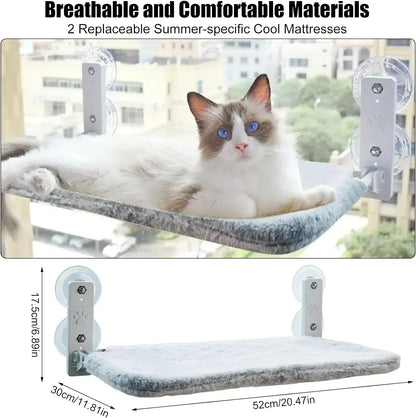 Cordless Cat Hammock for Sunbathing Hanging Cat Bed Summer Suction Cup Glass Mounted Foldable Breathable Cat Bed Frame Supplies