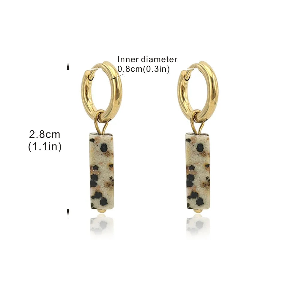 HUIDANG Earrings With Stones Boucles d'oreilles Square Natural Stones Small Hoops Earrings Woman New Trend 2025