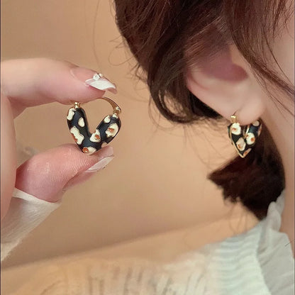 2026 Trendy Red Dripping Oil Heart Hoop Earrings For Women Girls Korean Elegant Love Dangle Earring Jewelry Gift