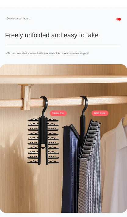 Tie Hanger Rotatable Necktie Storage Rack Clothes Hanger Organizer 20 Rows Large Capacity Belt Hooks Closet Skidproof Tie Clamp