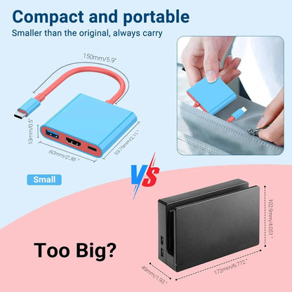 Portable Switch TV Dock 3 in 1 USB-C Game Hub with 4K HDMI,USB3.0(5Gbps) ,PD 100W Ports for Switch/OLED Mac Pro/Air