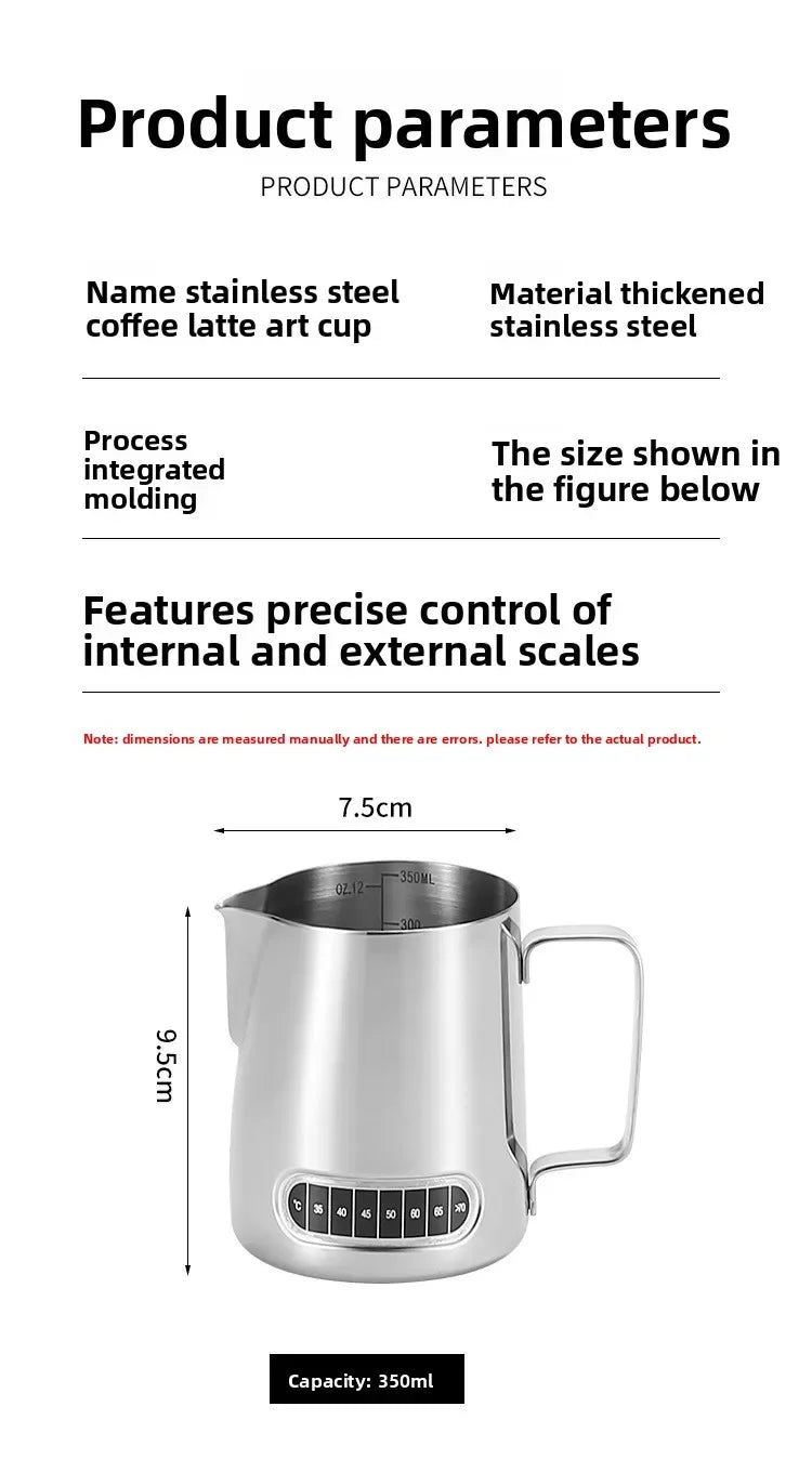 Coffee Milk Frother Jug Temperature Sensing Patch Stainless Steel Accurate Scale Volume Control Advanced Professional CoffeeTool