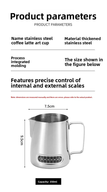Coffee Milk Frother Jug Temperature Sensing Patch Stainless Steel Accurate Scale Volume Control Advanced Professional CoffeeTool