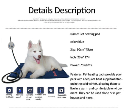 45×60cm Pet Electric Heating Pad Blanket Dog Cat Winter Warmer Pad Waterproof Adjustable Temperature Dog Mats US/UK/EU Plug