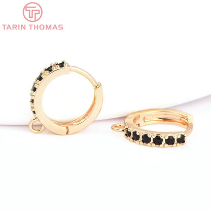(1980)4PCS 13MM 24K Gold Color Plated Brass with Zircon Earring Hoop Earring Hooks for DIY Jewelry Making Finding  Accessorie