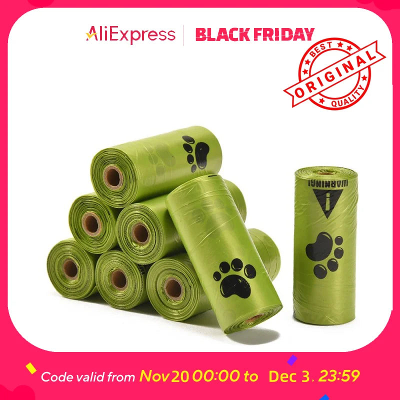 Biodegradable Pet Waste Bags  - Extra Thick Poop Bags for Dogs & Cats, Portable Roll with Dispenser, Eco-Friendly & Lea