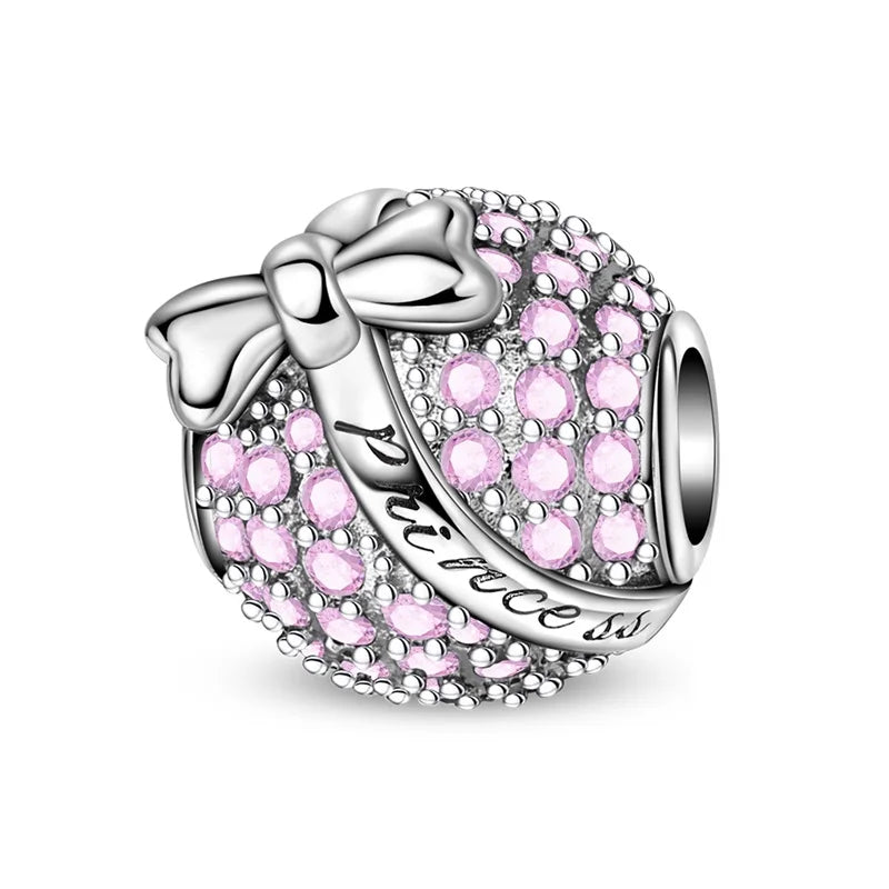 925 Sterling Silver Pink Charms Beads Butterfly Perfume Bottle Crown Heart Shaped Zircon Charms for Women Fine DIY Jewelry Gifts