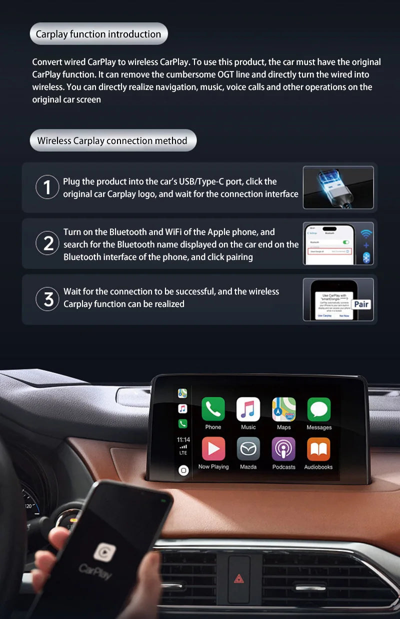 2 in 1 Wireless Android Auto Adapter Wireless CarPlay Dongle Car Intelligent Systems AI Smart Box For Car Wired CarPlay