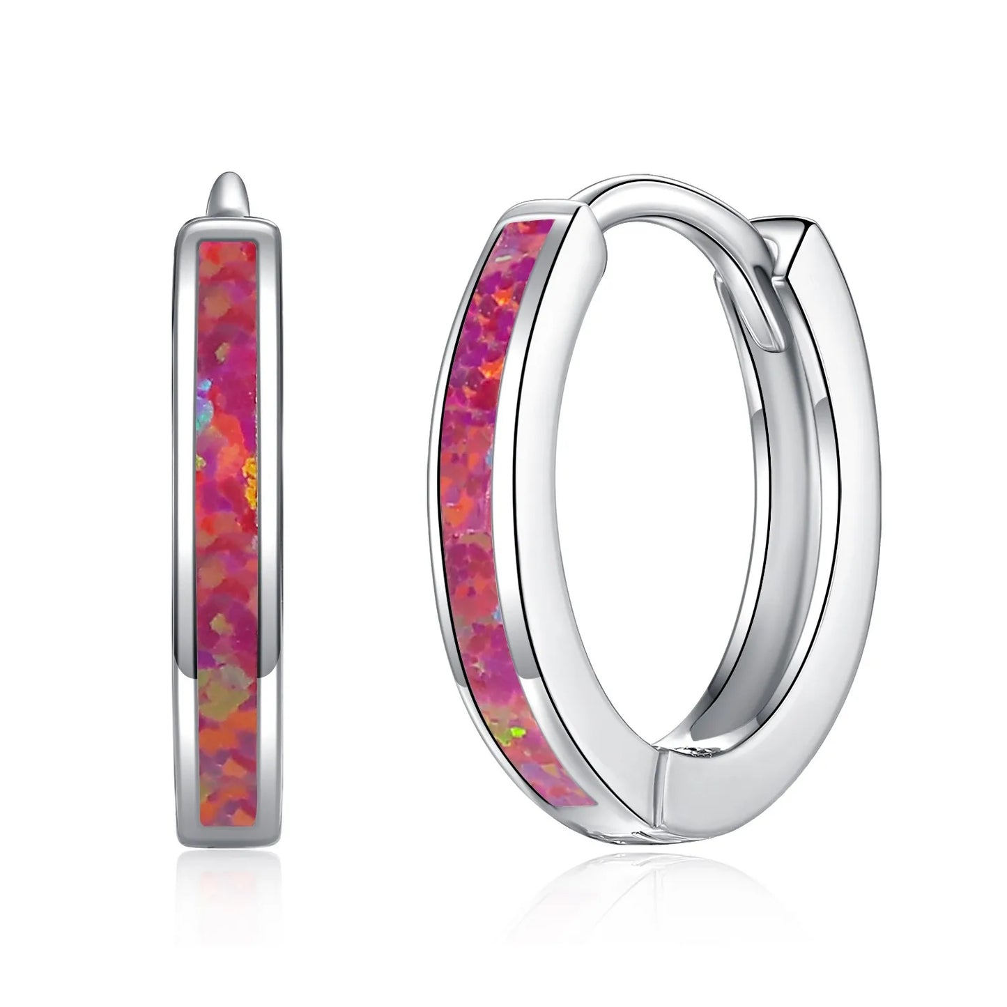 CiNily Simple Small Round Opal Hoop Earrings for Women 925 Sterling Silver Dainty Huggie Earrings Tiny Ear Jewelry Gifts 12mm