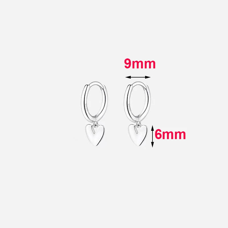 Real 925 Sterling Silver Heart Pendant Hoop Earrings For Women Classic Fine Jewelry Minimalist Accessories
