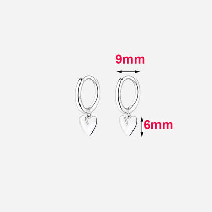 Real 925 Sterling Silver Heart Pendant Hoop Earrings For Women Classic Fine Jewelry Minimalist Accessories
