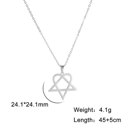 Lucktune Heartagram Star Pendant Necklace Stainless Steel Heart Pentagonal Chain Necklace Women Couple Jewelry Wedding Gift