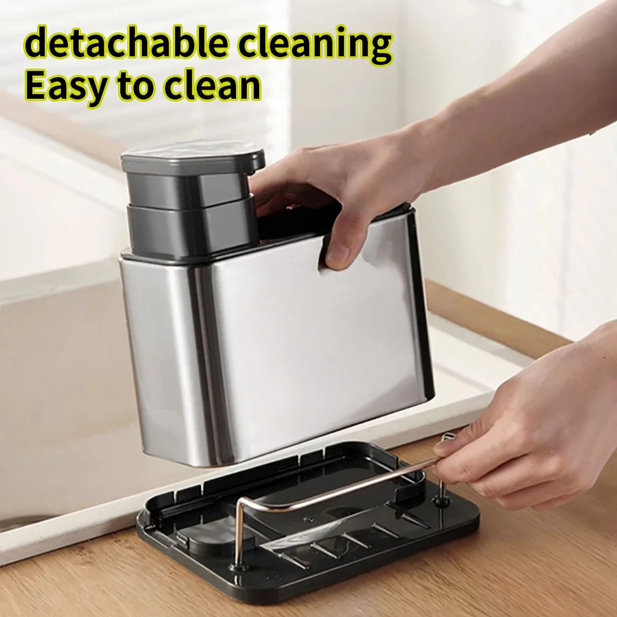 Stainless Steel Kitchen Cleaning Organizer Detergent Dispenser & Sponge Holder Easy to Clean Compact size Fits the sink 3-in-1
