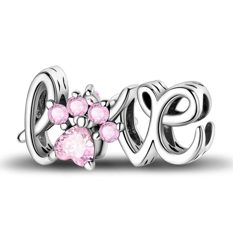 925 Sterling Silver Pink Charms Beads Butterfly Perfume Bottle Crown Heart Shaped Zircon Charms for Women Fine DIY Jewelry Gifts