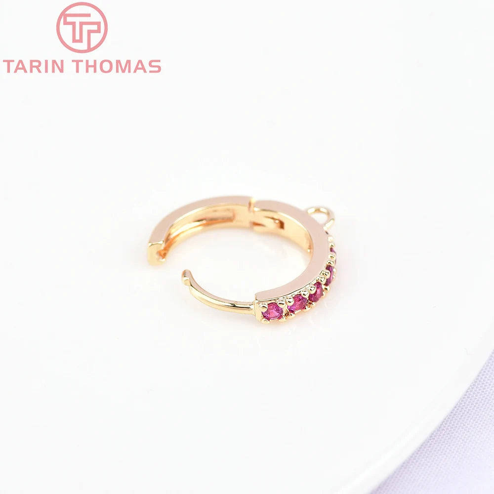 (1980)4PCS 13MM 24K Gold Color Plated Brass with Zircon Earring Hoop Earring Hooks for DIY Jewelry Making Finding  Accessorie