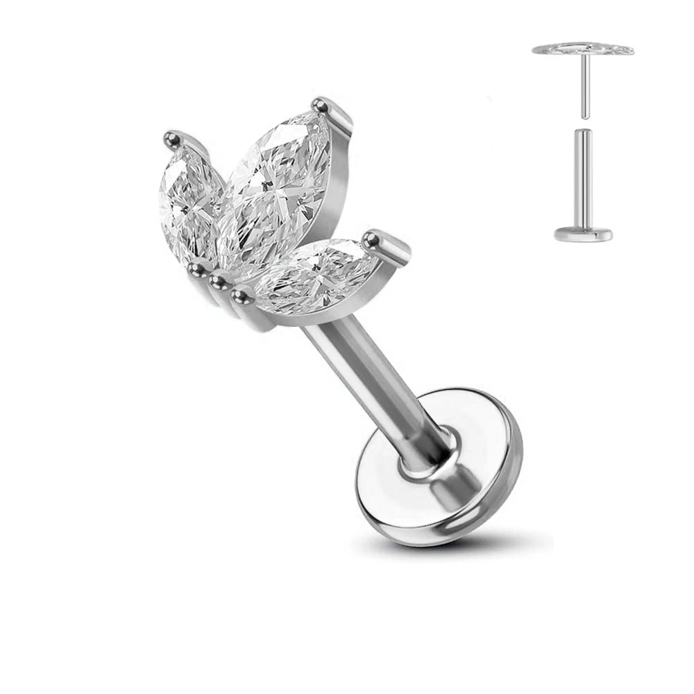 ASTM F136 G23 Titanium Flower Threadless Earring Piercing Petals Leaf Heart Butterfly Pin Daith Conch Push in Labret Stud