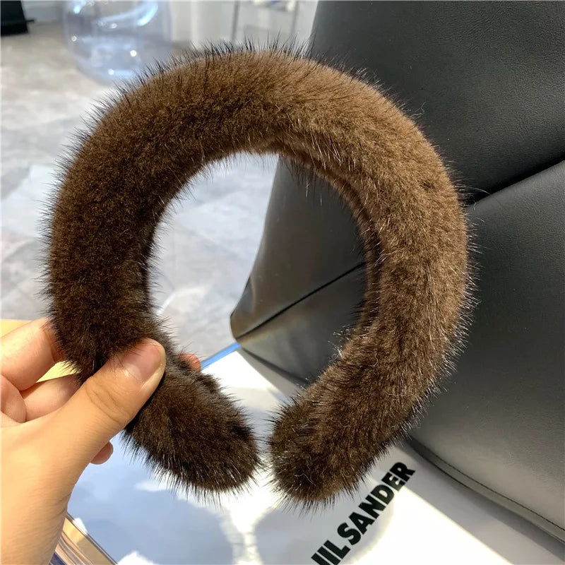 2025 Hot Sale Women Luxury winter 100% Real Mink Fur Headbands High Quality Real Fur Hair Band Lady Fashion Hair Hoop Furry Gift