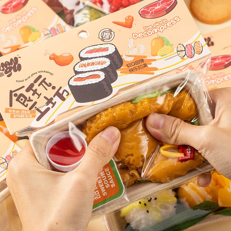 Funny Simulation Food Fidgets Toys Sushi Fruit Mochi Squishy Sensory Toy for Kids Adults TPR Squeeze Stress Relief Abreact Toy