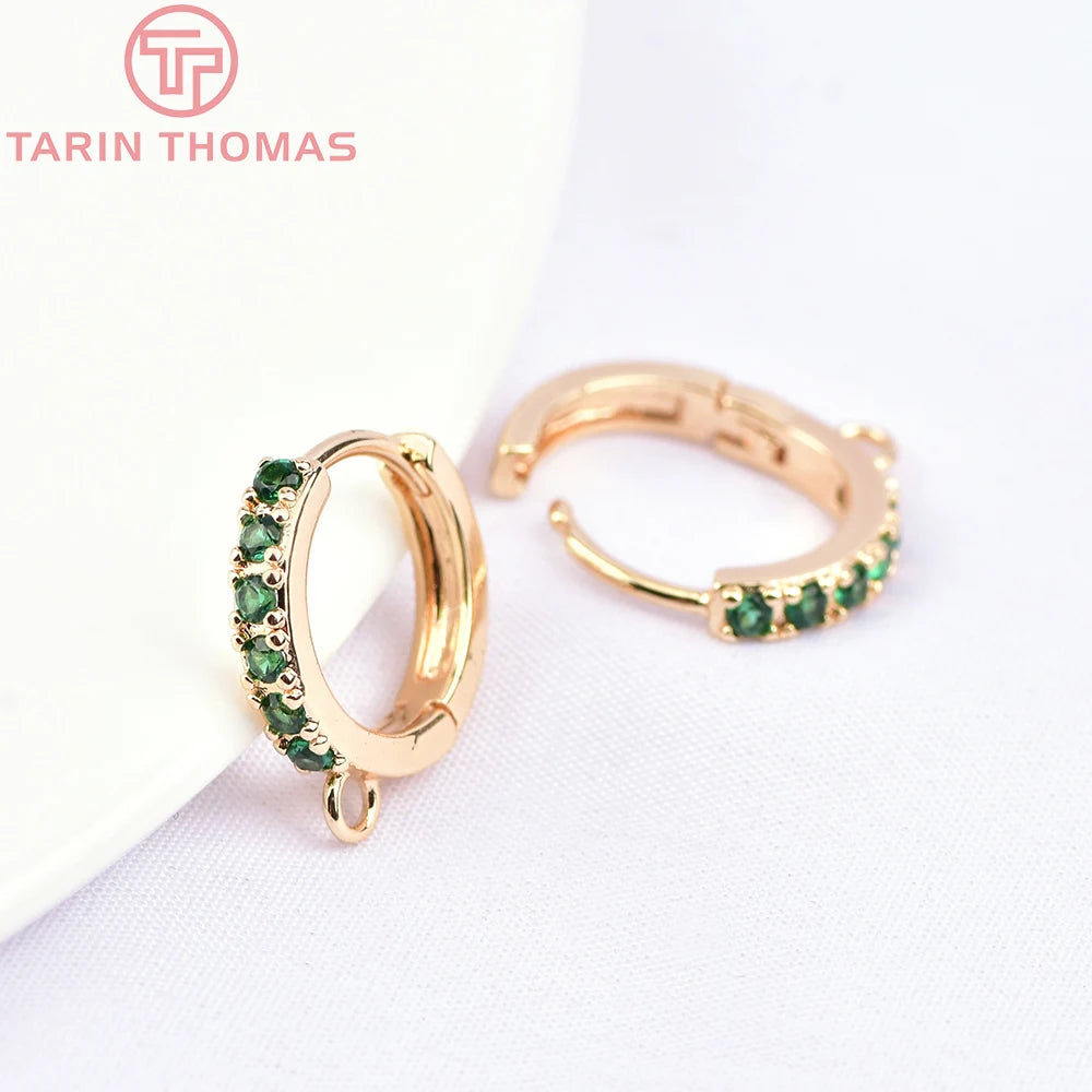 (1980)4PCS 13MM 24K Gold Color Plated Brass with Zircon Earring Hoop Earring Hooks for DIY Jewelry Making Finding  Accessorie