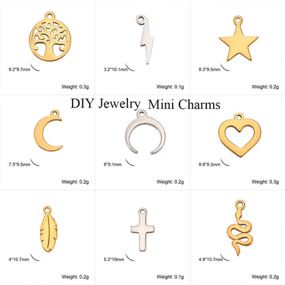 5pcs Stainless Steel Tree of Life Charms for Jewelry Making Moon Cross Butterfly Snake Pendant Tiny Charm Bracelet Earrings DIY