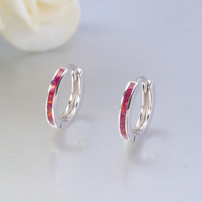 CiNily Simple Small Round Opal Hoop Earrings for Women 925 Sterling Silver Dainty Huggie Earrings Tiny Ear Jewelry Gifts 12mm
