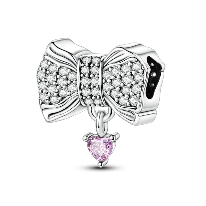 925 Sterling Silver Pink Charms Beads Butterfly Perfume Bottle Crown Heart Shaped Zircon Charms for Women Fine DIY Jewelry Gifts