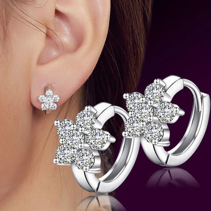 S925 Sterling Silver Charming Snowflake Pentagram Zircon Hoop Earrings for Women Fine Jewelry High Luxury Vintage Accessories