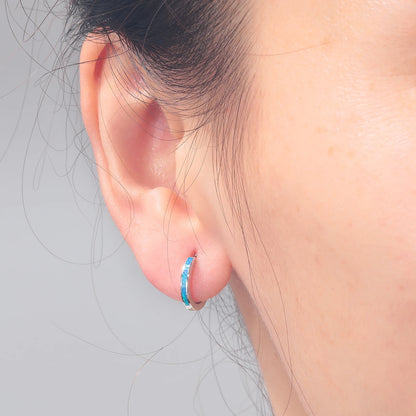 CiNily Simple Small Round Opal Hoop Earrings for Women 925 Sterling Silver Dainty Huggie Earrings Tiny Ear Jewelry Gifts 12mm