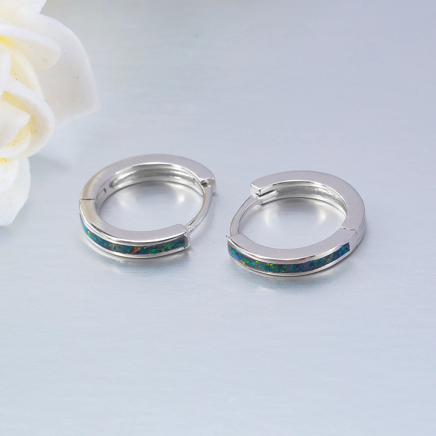 CiNily Simple Small Round Opal Hoop Earrings for Women 925 Sterling Silver Dainty Huggie Earrings Tiny Ear Jewelry Gifts 12mm
