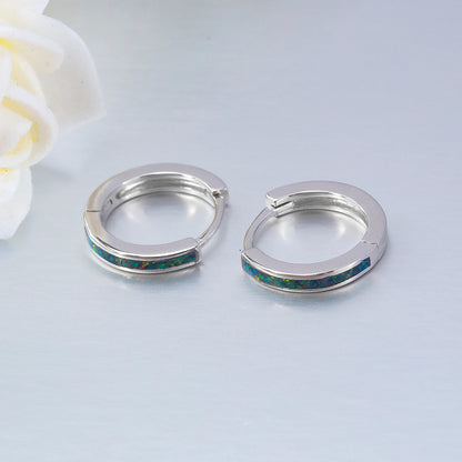 CiNily Simple Small Round Opal Hoop Earrings for Women 925 Sterling Silver Dainty Huggie Earrings Tiny Ear Jewelry Gifts 12mm