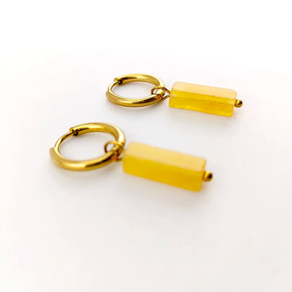 HUIDANG Earrings With Stones Boucles d'oreilles Square Natural Stones Small Hoops Earrings Woman New Trend 2025
