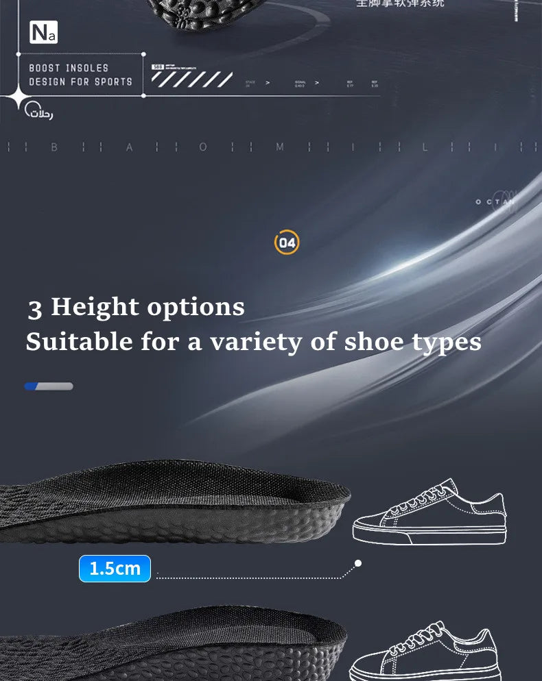 1Pair Height Increase Insoles for Feet PU Memory Foam Shoes Pad Breathable Orthopedic Heel Lift Insole for Sport Running Care