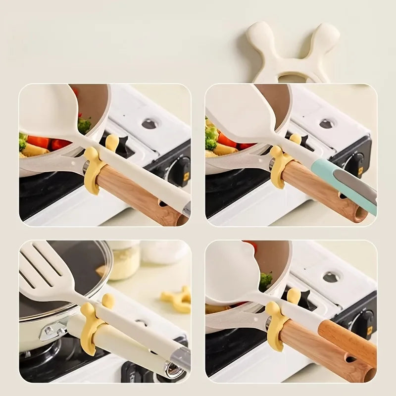 3pcs Heat-Resistant Pot Spatula Stand,Deer Ear Design,Durable Silicone Kitchen Utensil Holder,Easy to Clean,for Large/Small Pots