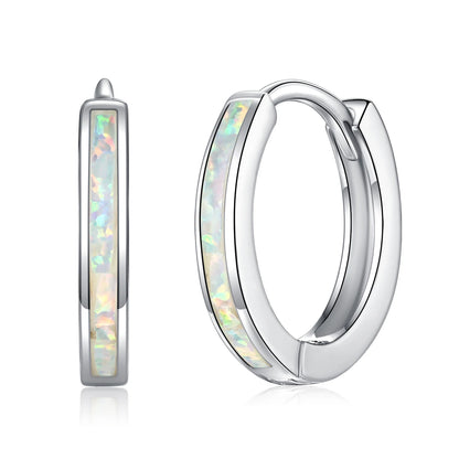 CiNily Simple Small Round Opal Hoop Earrings for Women 925 Sterling Silver Dainty Huggie Earrings Tiny Ear Jewelry Gifts 12mm
