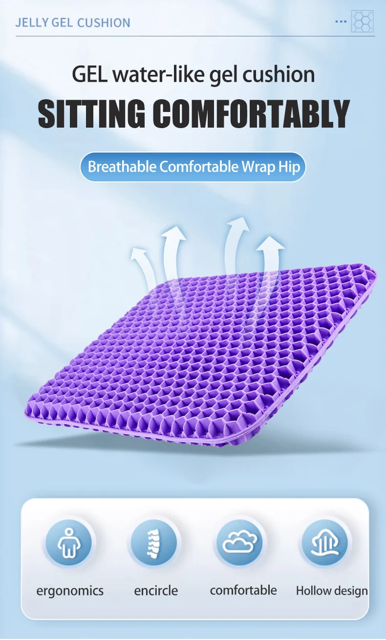 Gel Seat Cushion Summer Breathable Honeycomb Design For Pressure Relief Back Tailbone Pain - Home Office Wheelchair Chair Cars