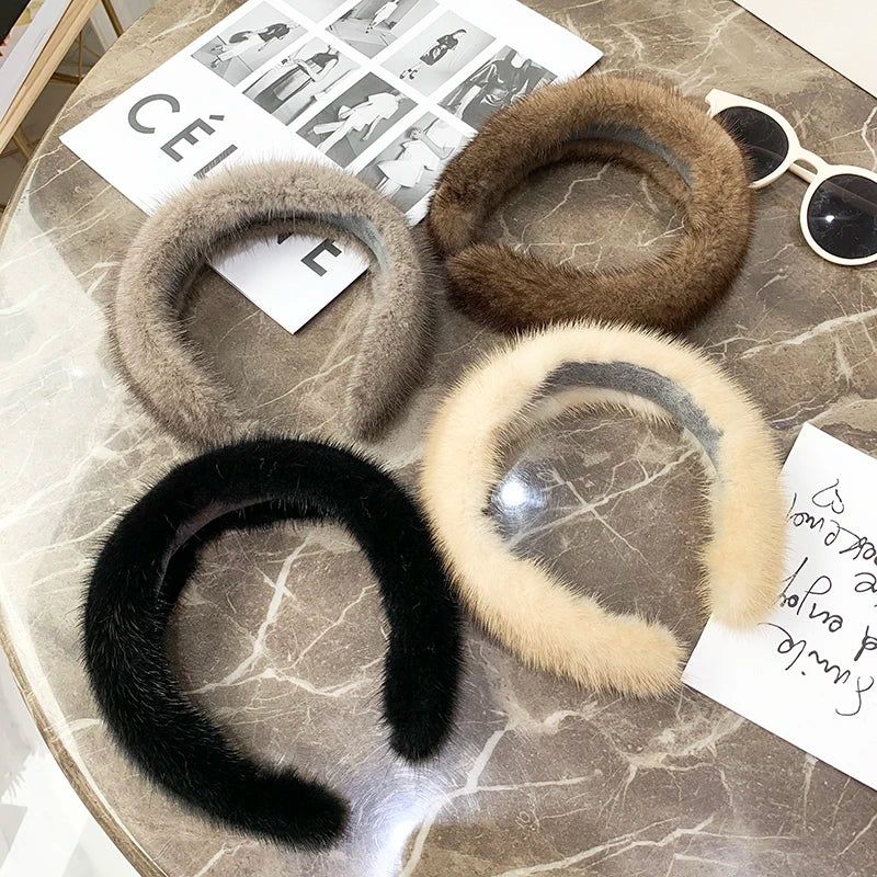 2025 Hot Sale Women Luxury winter 100% Real Mink Fur Headbands High Quality Real Fur Hair Band Lady Fashion Hair Hoop Furry Gift